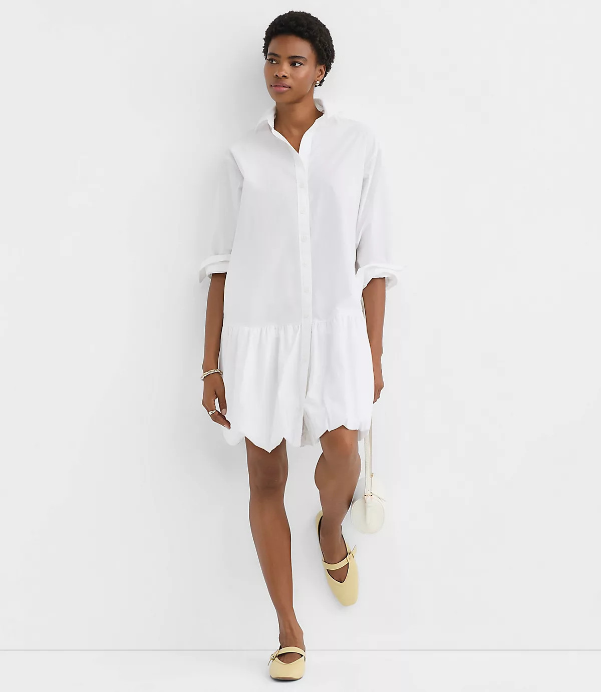 Petite Poplin Bubble Hem Mini Pocket Shirtdress | LOFT