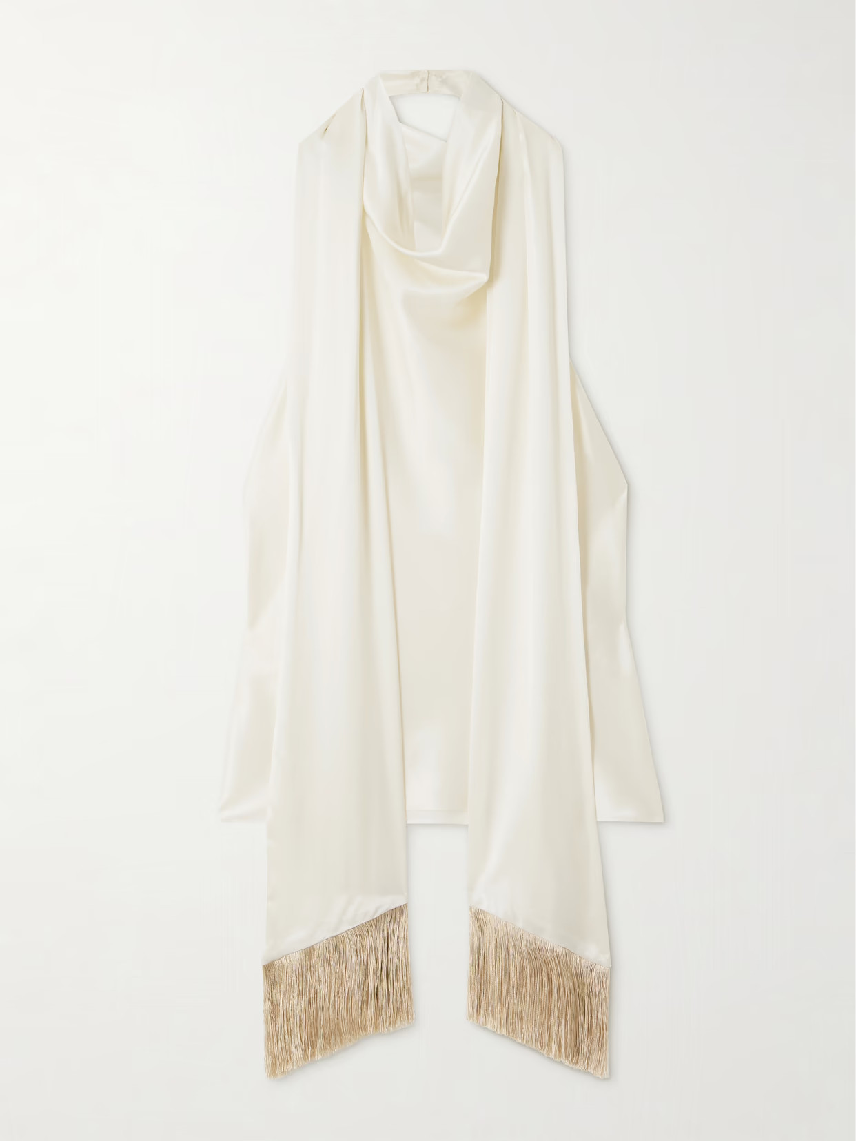 NINA RICCI - Fringed Scarf-detailed Draped Satin Halterneck Top - Cream | NET-A-PORTER (UK & EU)