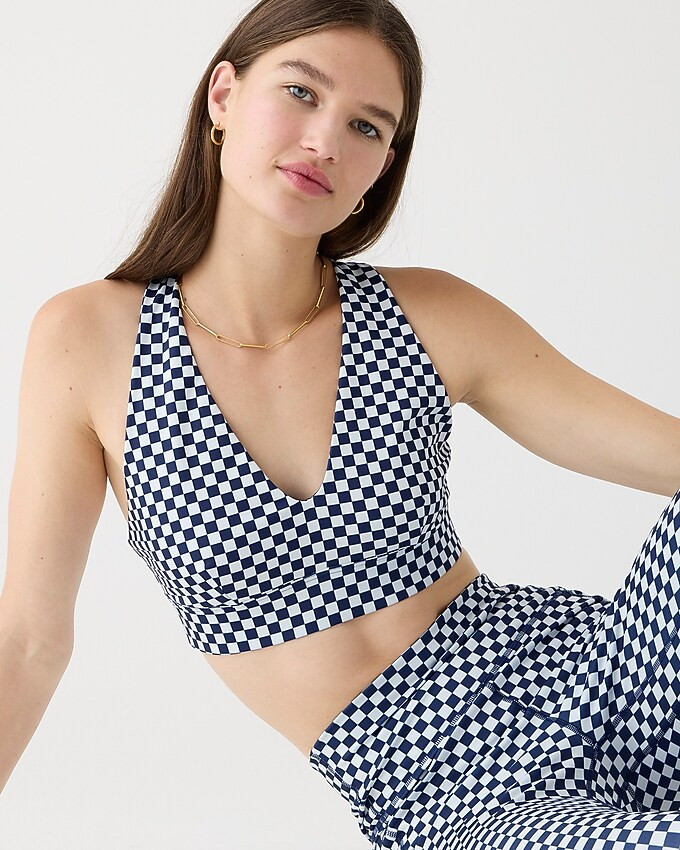 CloudStretch deep V-neck sports bra in checkerboard | J. Crew US