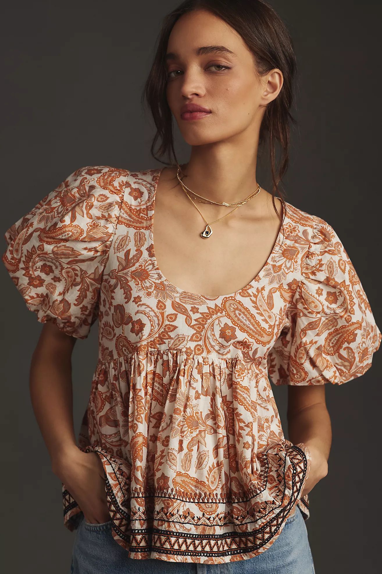 By Anthropologie Puff-Sleeve Babydoll Blouse | Anthropologie (US)