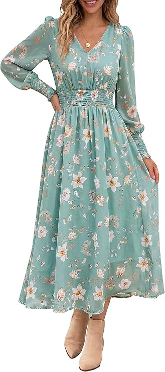 ANRABESS Women's Floral Fall Wedding Guest Maxi Dress | Amazon (US)
