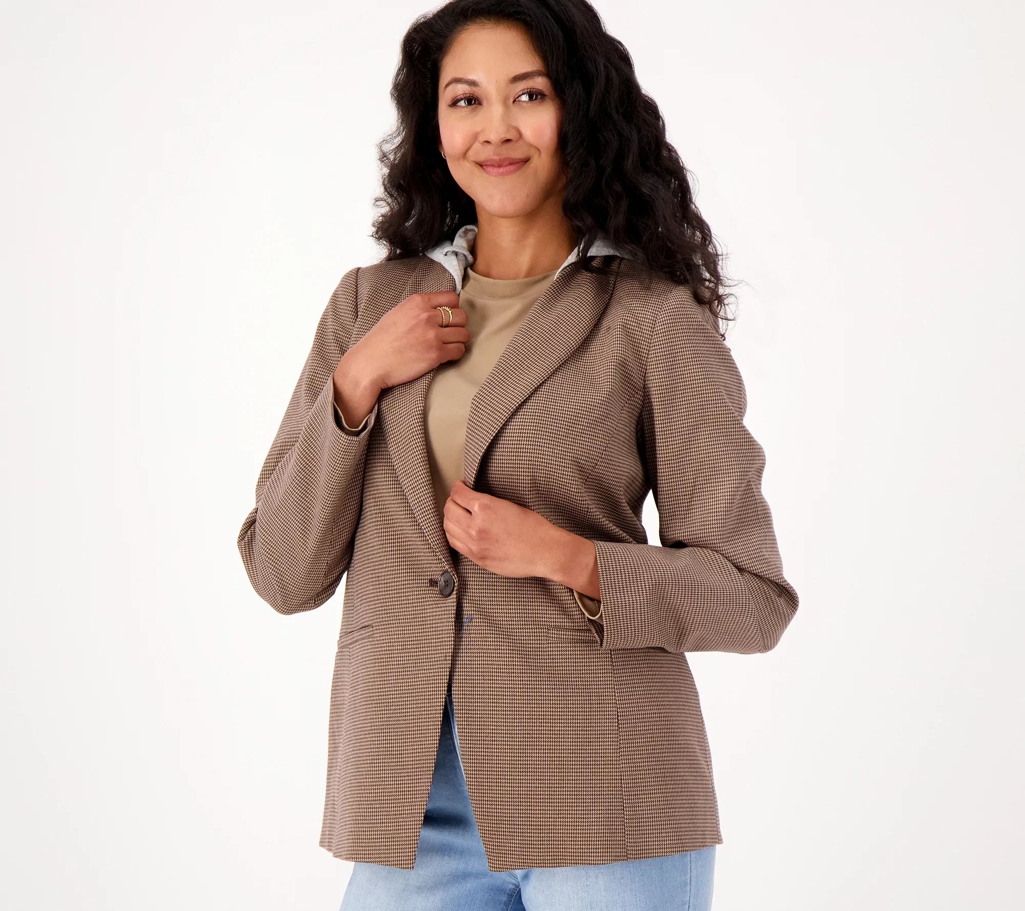 GRAVER Susan Graver Reg Yarn-Dyed Woven Blazer with Hood - QVC.com | QVC