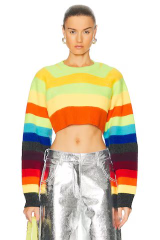 Christopher John Rogers Brushed Striped Cropped Sweater in Multicolor | FWRD | FWRD 