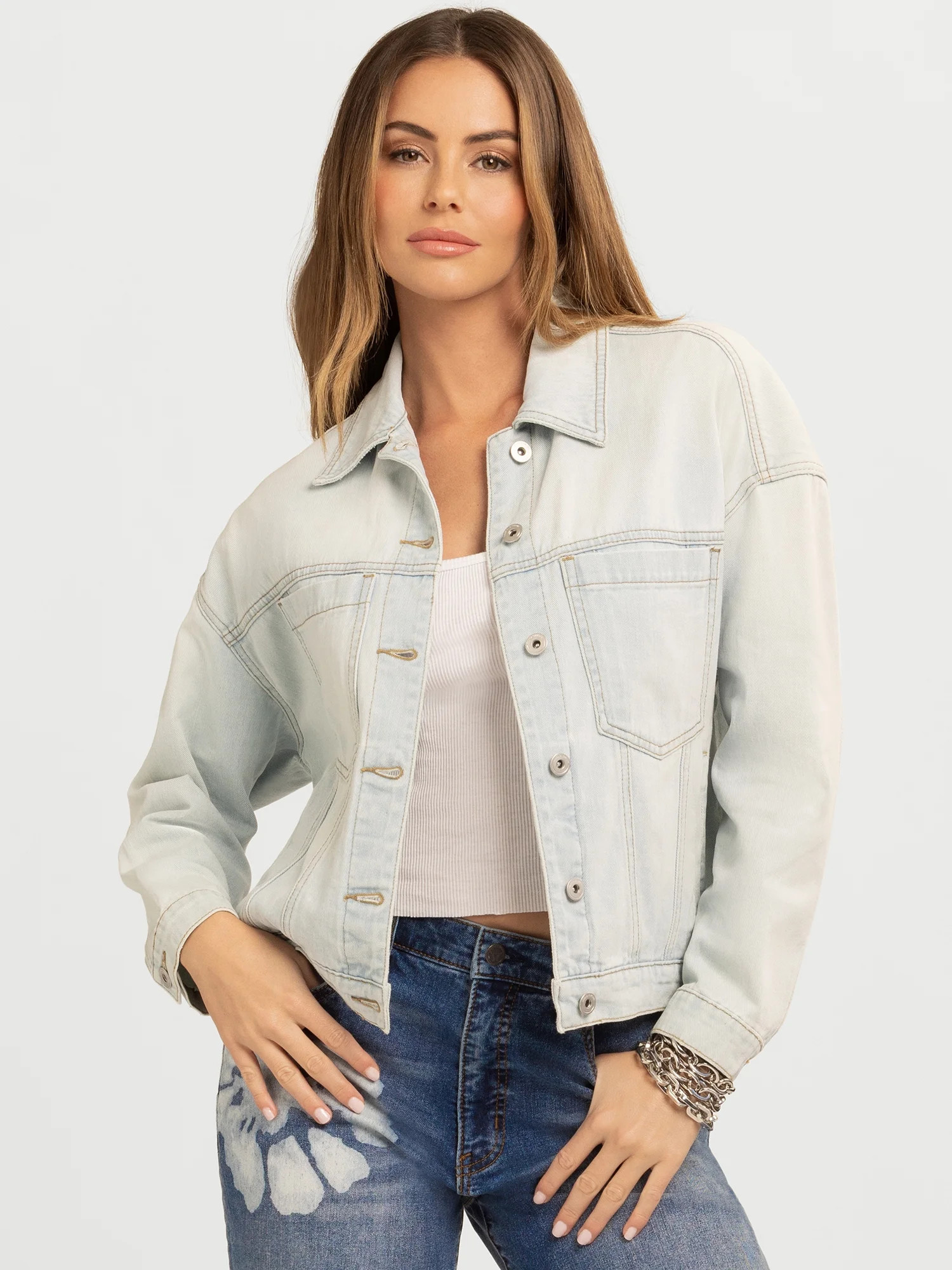 Jessica Simpson Women's Swing Denim Jacket with Back Pleat, Sizes XS-XL | Walmart (US)
