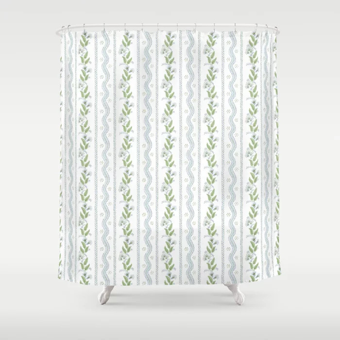 Soft Blue Green Emma Stripe Shower Curtain | Society6