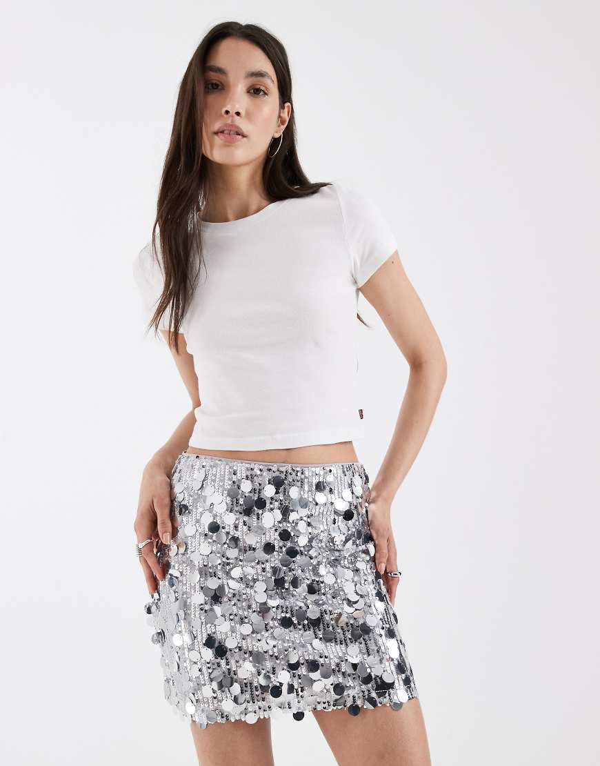 ASOS DESIGN mixed sequin mini skirt in silver | ASOS (Global)