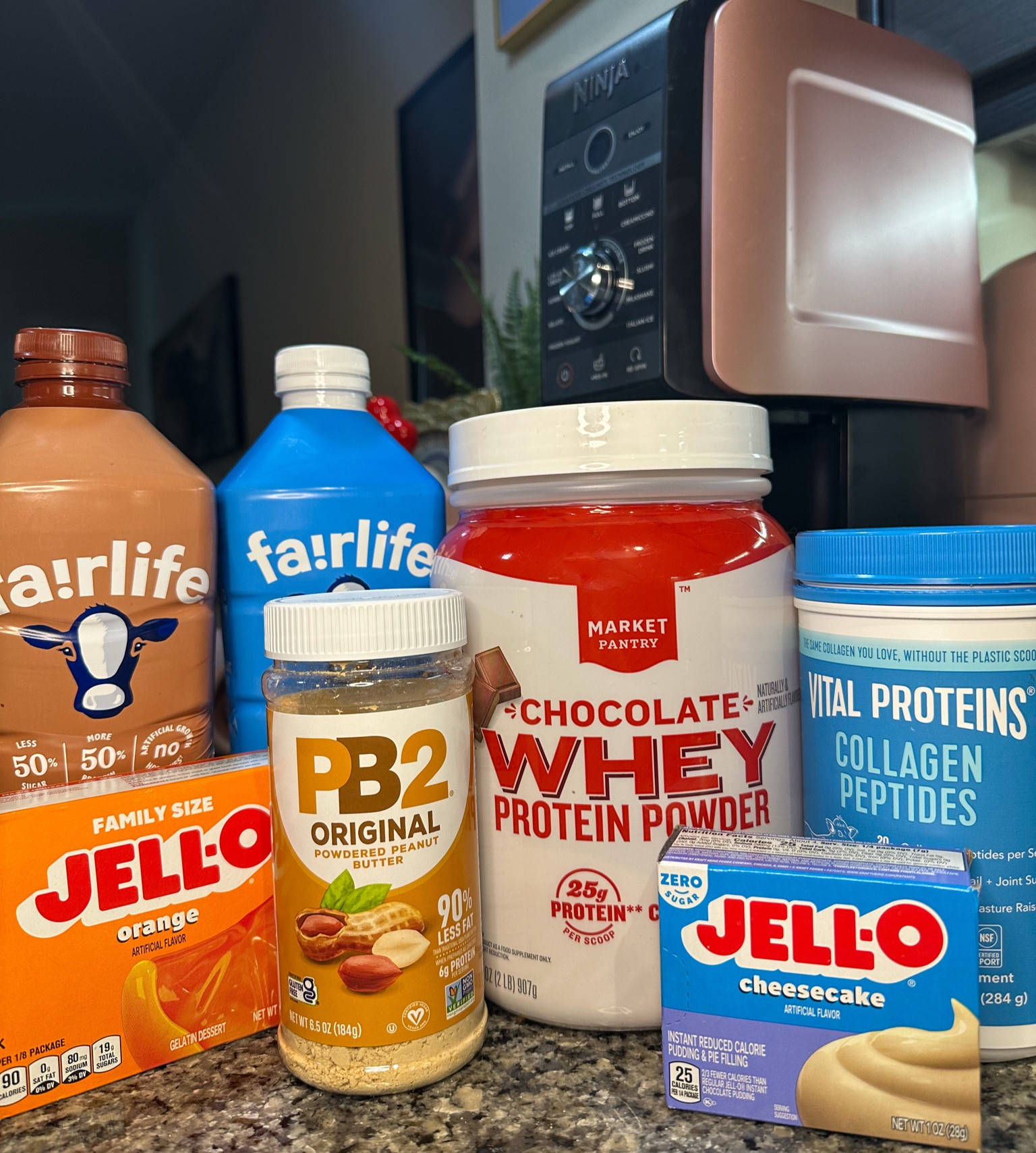 Ninja Creami Ice Cream essentials and recipe 

Fairlife - lactose free milk
Protein
Jell-o Mix

You can mix and match all of these flavors! My favorite is Chocolate Milk, Orange Jello, Chocolate Protein and Collagen 

#LTKFitness