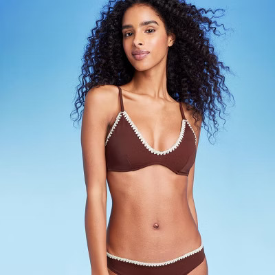 Women's Lightly Lined Bralette Crochet Trim Bikini Top - Shade & Shore™ Brown | Target