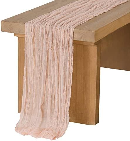 Ling's Moment 10Ft x 35" Wide Blush Gauze Semi-Sheer Table Runner Cheesecloth Tablecloth for Wedding | Amazon (US)