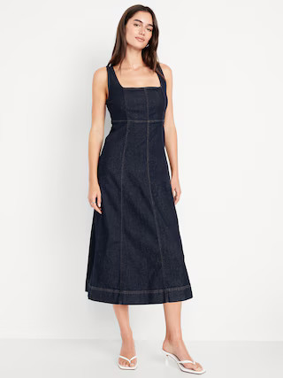 Fit & Flare Sleeveless Denim Midi Dress | Old Navy (US)