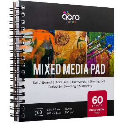 Acro Color Mixed Media Pad, Spiral Bound, 60 Sheets - 8.11” x 8.5”, 200 GSM, 120 LBS - 1 Pack | Target