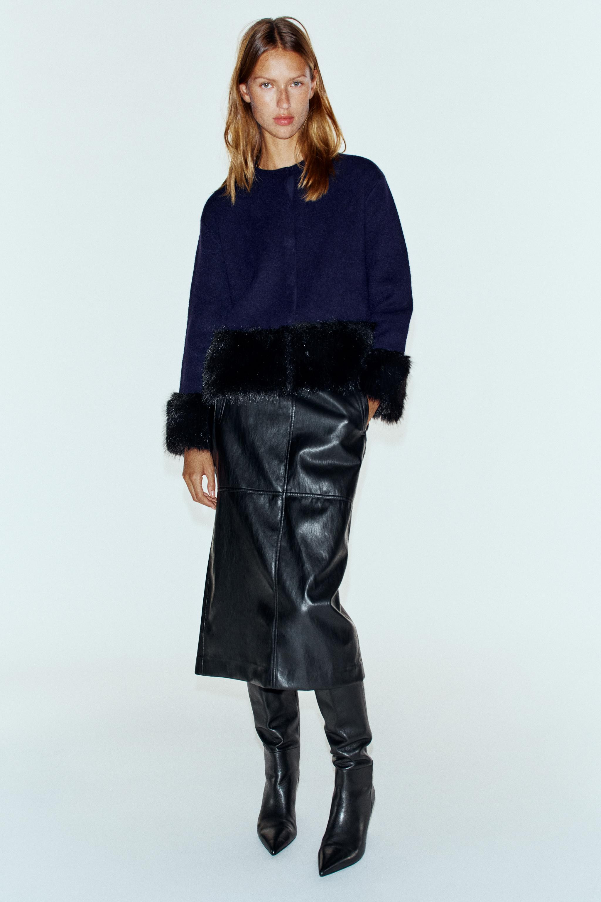 FAUX FUR DETAIL KNIT JACKET | Zara US
