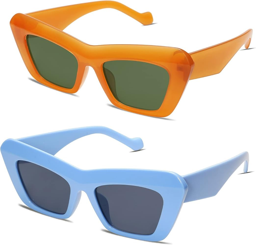 Vintage Square Cat Eye Sunglasses for Women Men Y2K Retro 70s Cateye Thick Frame Trendy Sun Glass... | Amazon (US)