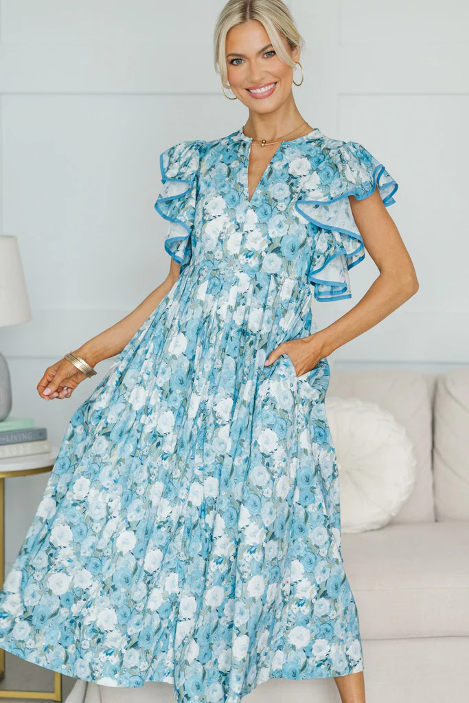 NURSING COLLECTION: Closer Than Ever Light Blue Floral Midi Dress | The Mint Julep Boutique