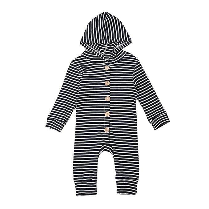 Seyurigaoka One Piece Outfits Baby Grey Striped Rompers with Button Kids Long Sleeve Playsuit Jum... | Amazon (US)
