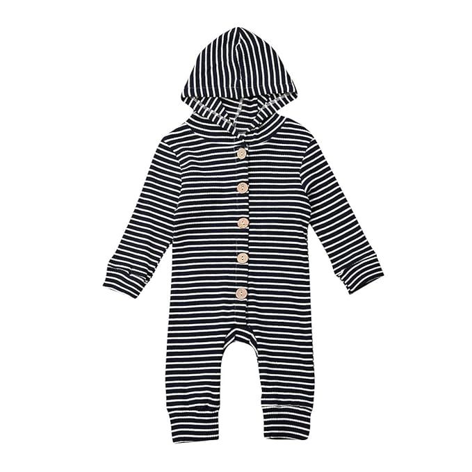 Seyurigaoka One Piece Outfits Baby Grey Striped Rompers with Button Kids Long Sleeve Playsuit Jum... | Amazon (US)