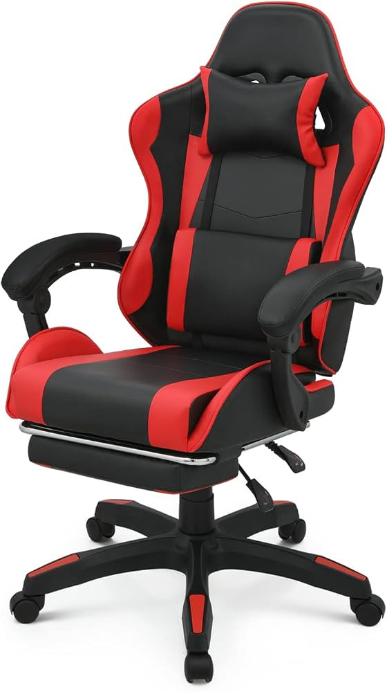 Magshion Gaming Chair with Footrest Headrest & Lumbar Support, Red High Back Ergonomic Video Game... | Amazon (US)
