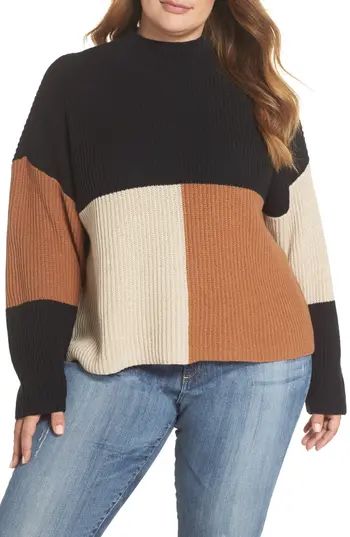 Plus Size Women's Bp. Mock Neck Colorblock Sweater, Size 1X - Black | Nordstrom