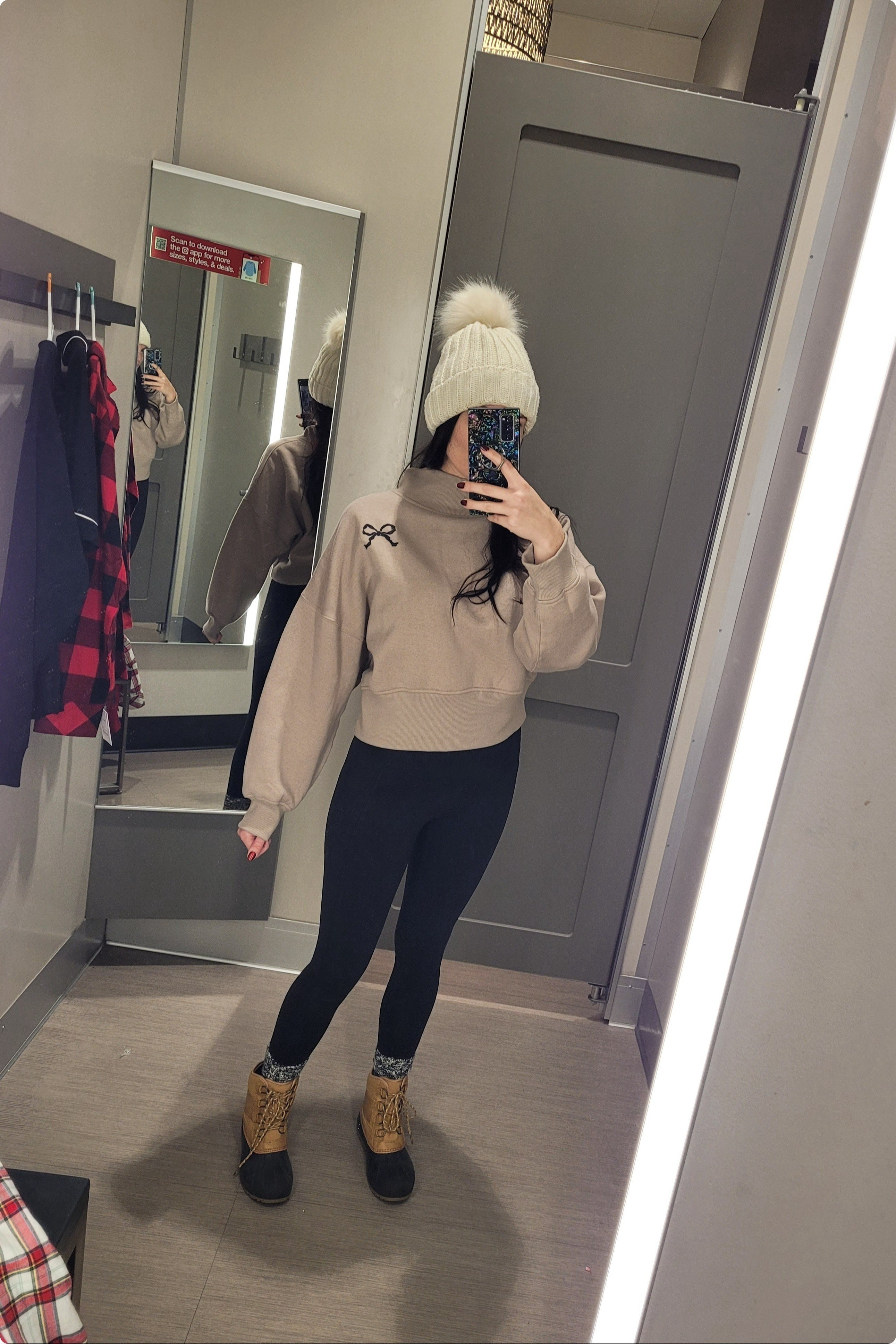 Holiday outfit inspo with this bow sweatshirt - perfect for holiday gatherings and Christmas movie nights! The  perfect cozy leggings outfit and under $20! I paired it with duck boots and a cable knit pom hat for a cute winter outfit look!

#LTKHoliday #LTKFindsUnder50 #LTKStyleTip