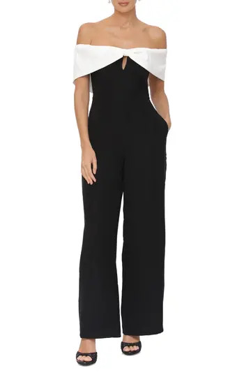 Avec Les Filles Off-the-Shoulder Jumpsuit in Black/White at Nordstrom Rack, Size 2 | Nordstrom Rack