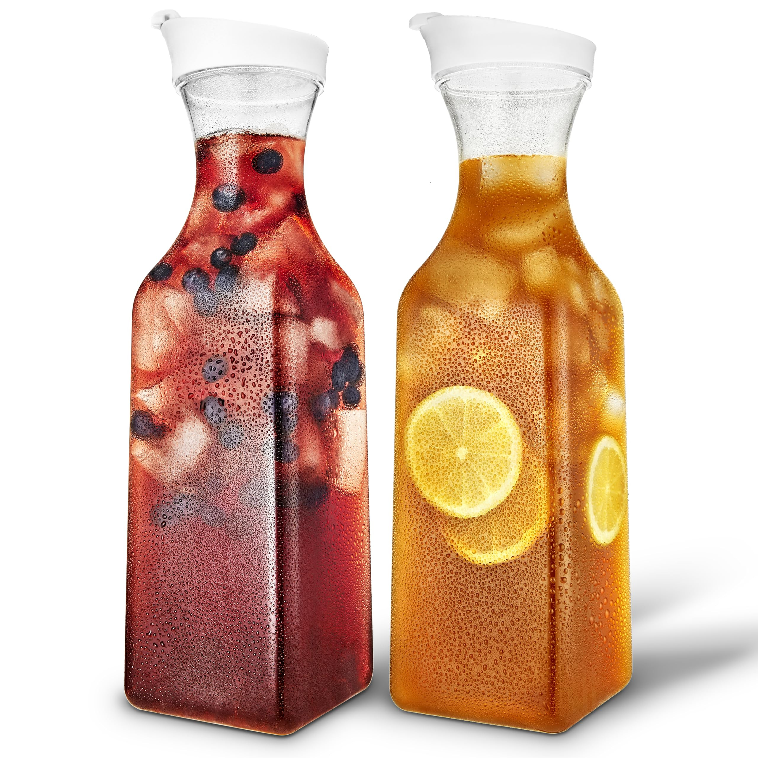 Plastic Juice Carafe with Lids (Set of 2) 50 oz Carafes for Mimosa Bar, Drink Pitcher with Lid, W... | Amazon (US)