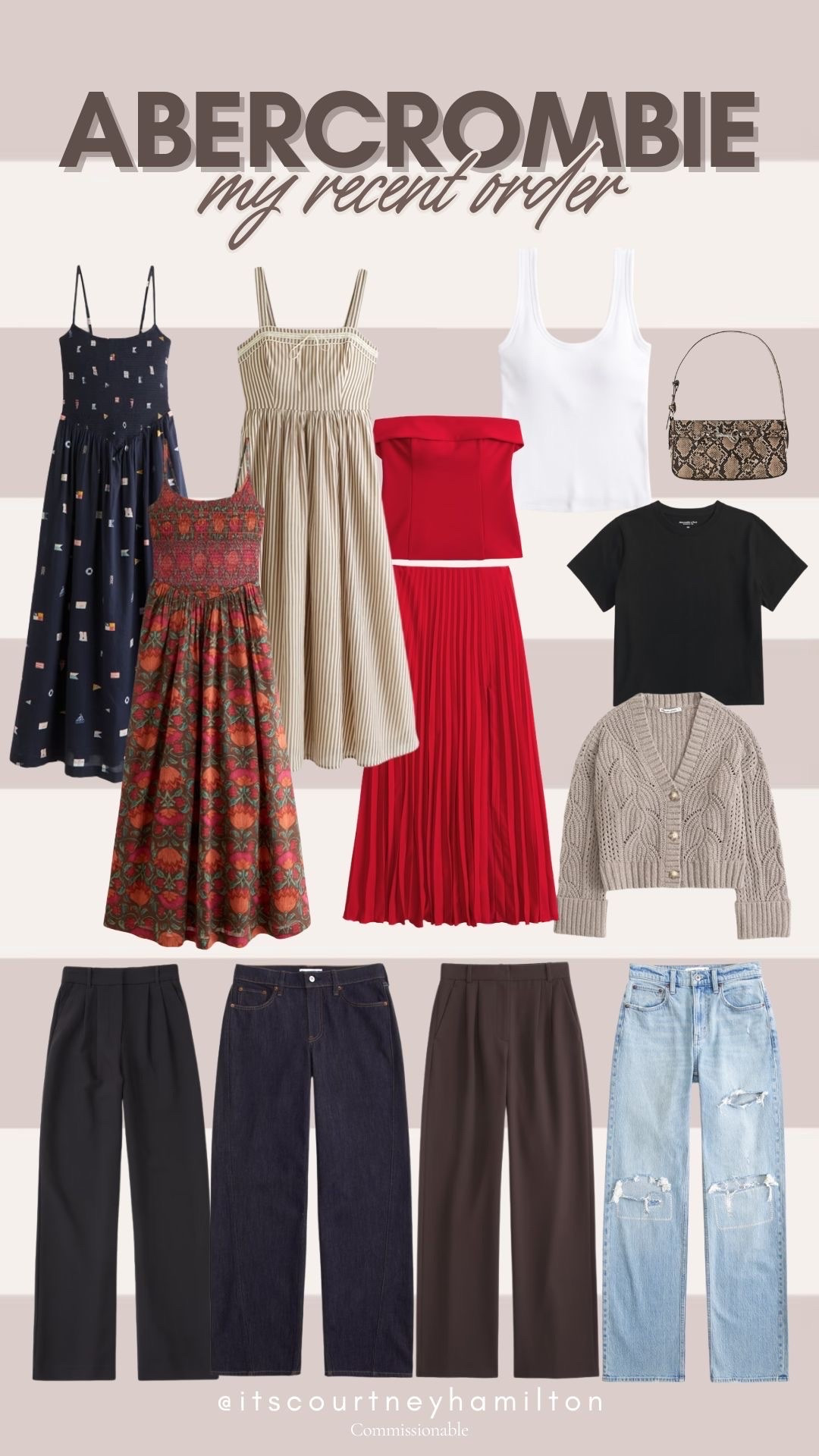 My recent Abercrombie order!! I did a 31 in the trousers, a 31 in the light wash denim, a 32 in the ultra loose rise dark wash jeans, a medium in the tan and floral dresses, a large in the navy pattern dress, a large in the black tshirt, and a medium in the red skirt set

Summer fashion, fall fashion, new arrivals, sale alert, Courtney Hamilton

#LTKootd #LTKSaleAlert #LTKSeasonal
