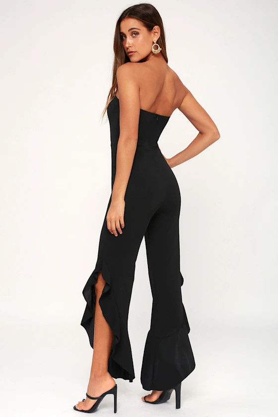 After Midnight Black Strapless Ruffle Leg Jumpsuit | Lulus (US)
