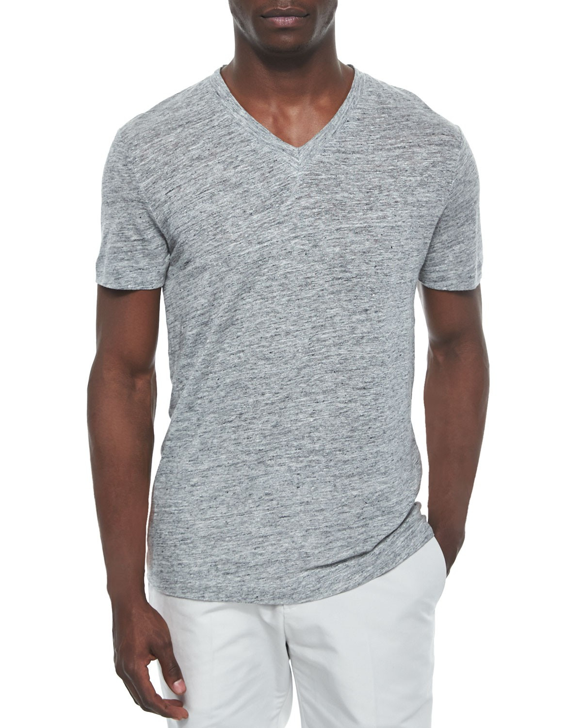 Linen V-Neck Tee, Heather Gray, Size: LARGE, grey - Theory | Neiman Marcus
