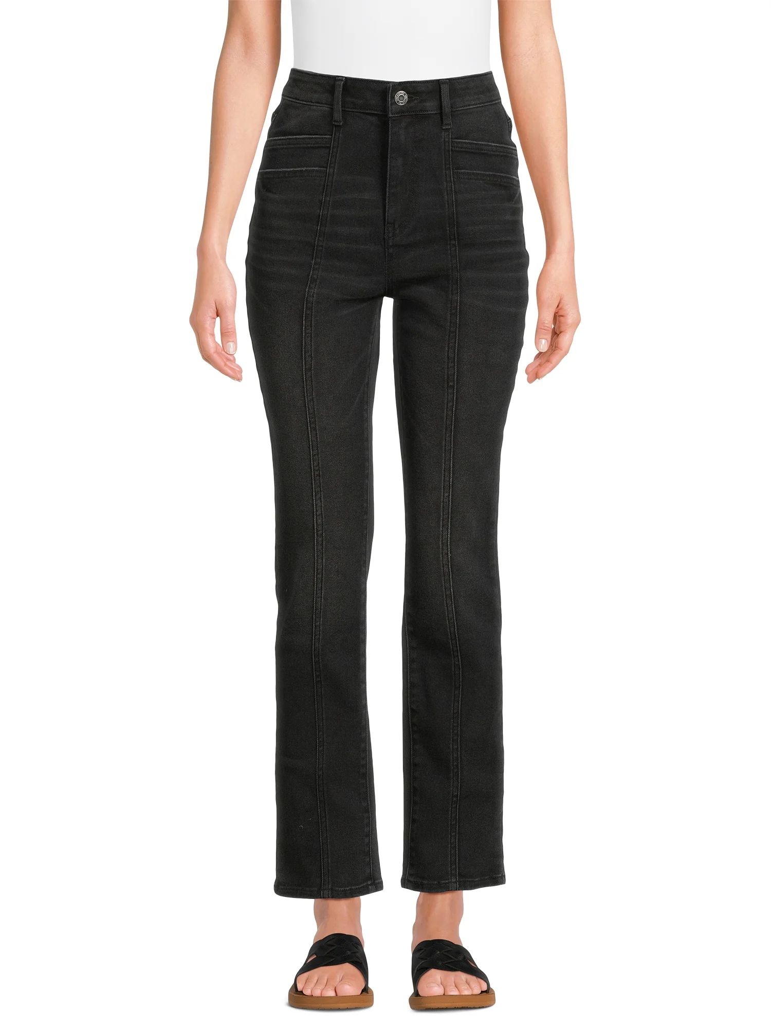 Time and Tru Women's High Rise Straight Leg Jeans with Front Seam, 30” Inseam, Sizes 2-20 - Wal... | Walmart (US)