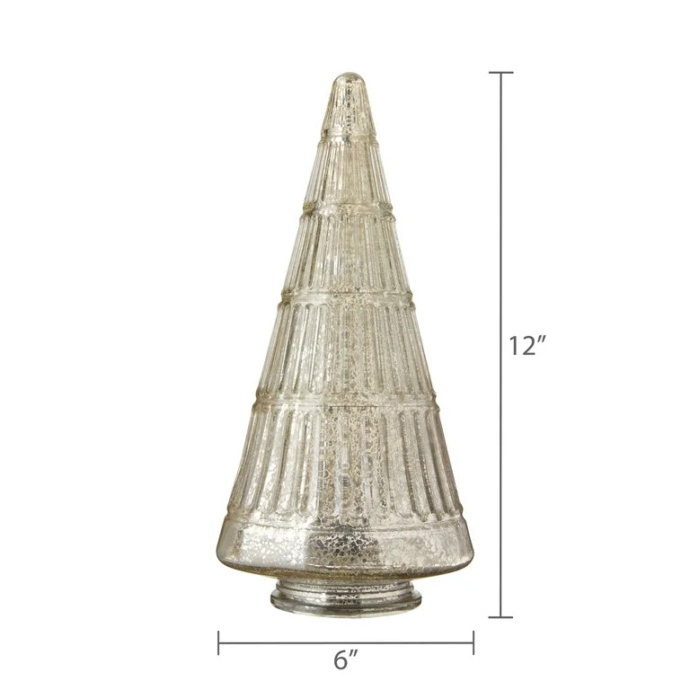 Glass Ribbed Christmas Tree Tabletop Decoration, Silver, 12", by My Texas House - Walmart.com | Walmart (US)