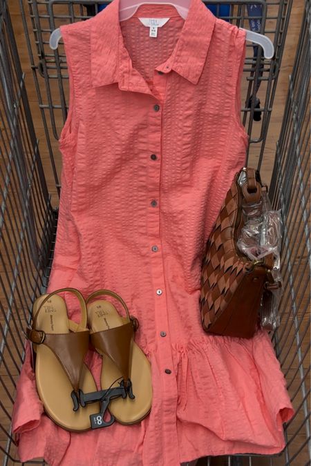 The prettiest Walmart sleeveless shirtdress with functional buttons. It’s a cotton polyester blend. A bit sheer. Fits tts, mine is a small. Sandals are very comfy I’ve logged a couple miles in them already! 

#LTKunder50 #LTKunder100 #LTKstyletip