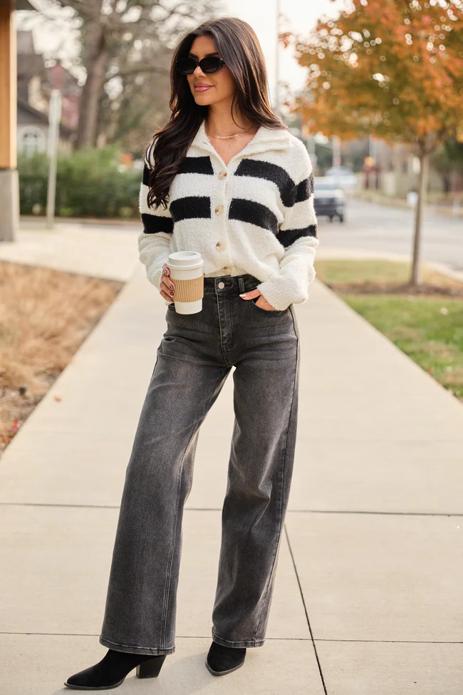 Angelica Washed Black Wide Leg Jeans | Pink Lily