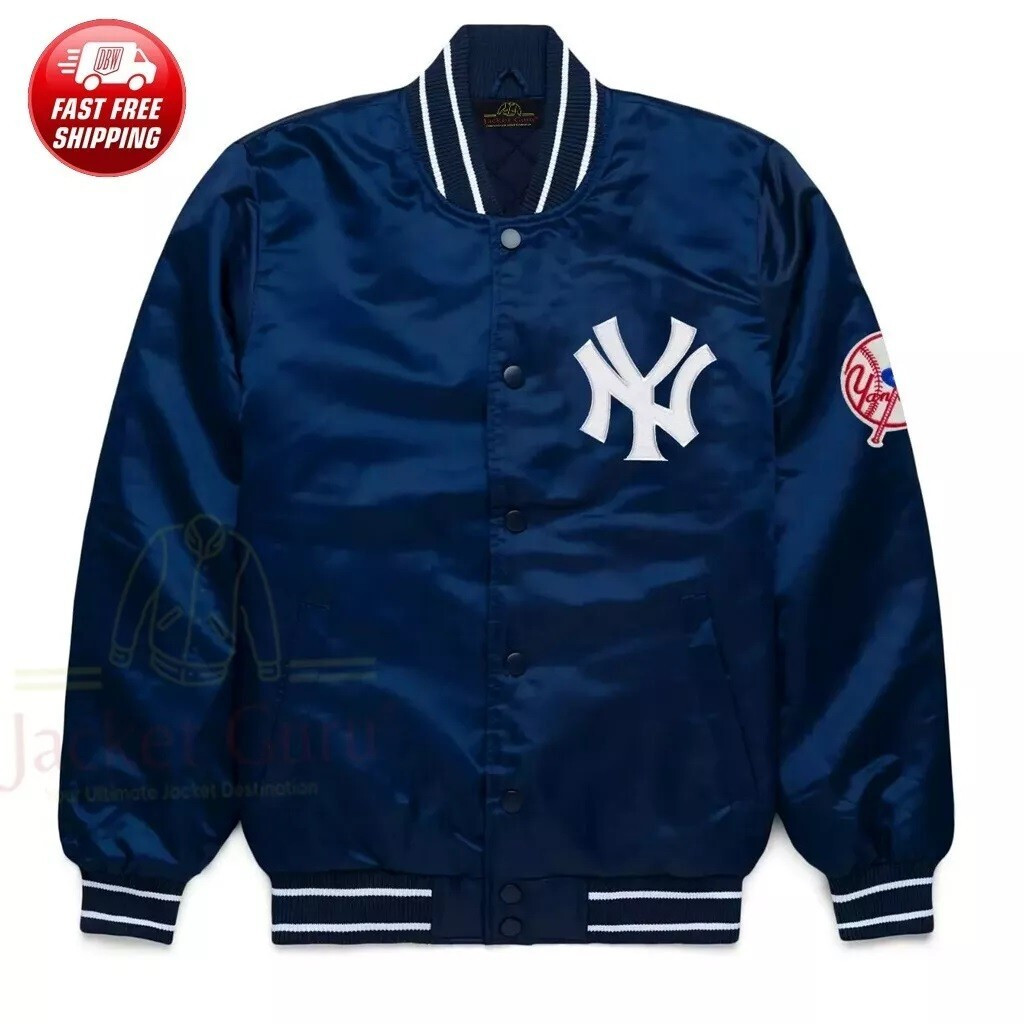 NY Yankees 90s Vintage Blue Satin MLB Bomber Jacket - Athletic Baseball Varsity | eBay US