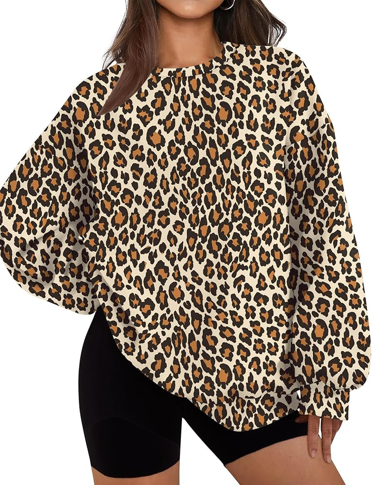 LOMON Oversized Sweatshirt for Women Crewneck Long Sleeve Casual Fleece Tops Graphic Hoodies Pull... | Amazon (US)