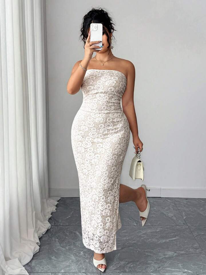 Elenzga Plus Size Women Spring New Famous Lady French Romantic Sexy Lace Bodycon Slit Backless Fa... | SHEIN
