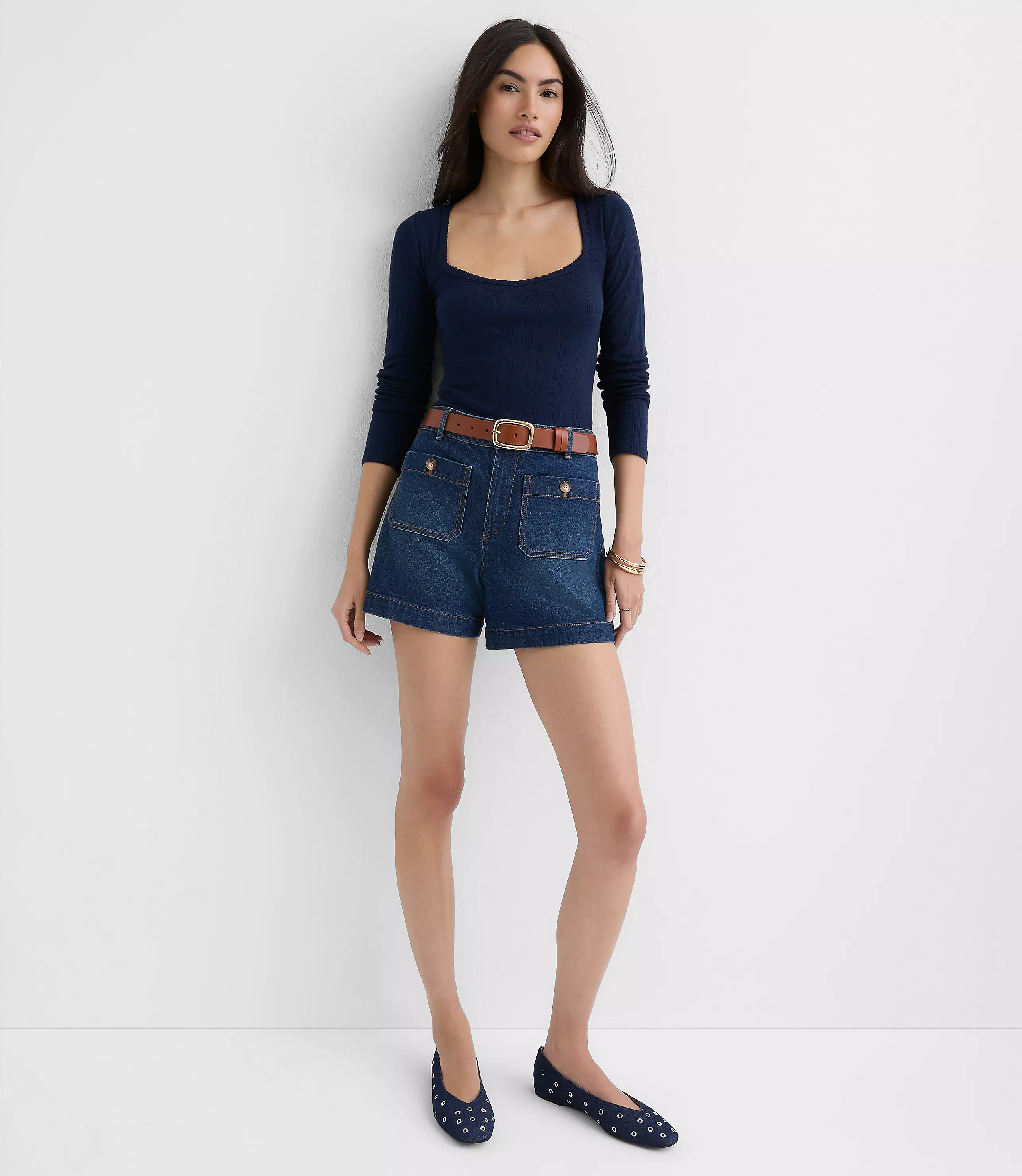 Palmer Denim Shorts in Vintage Mid Wash | LOFT