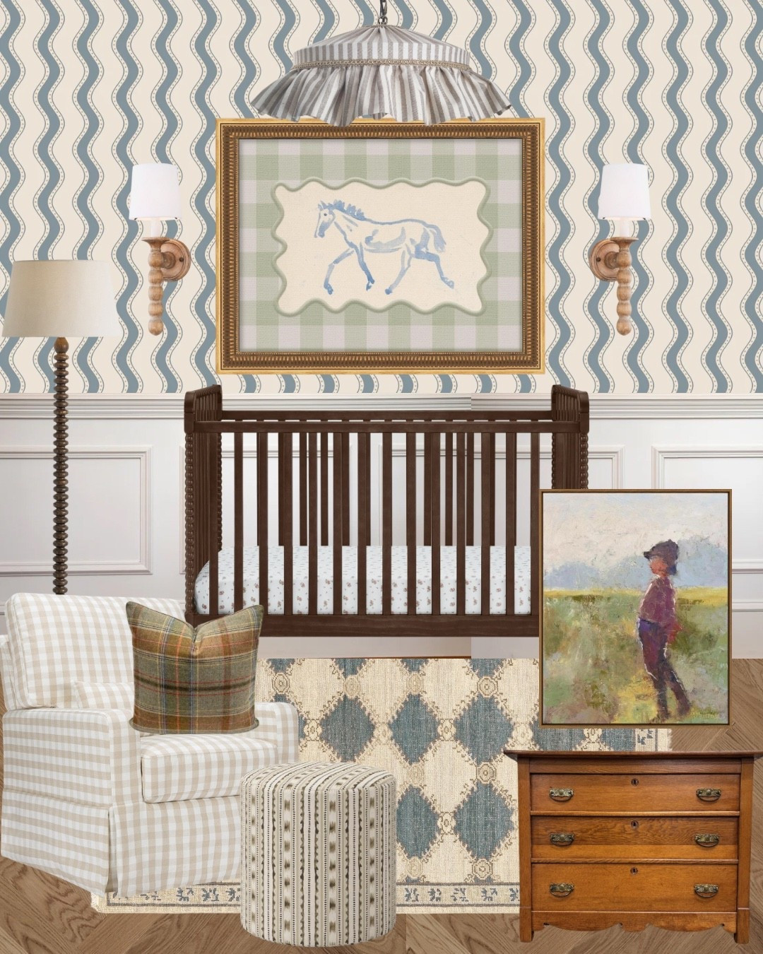 Western nursery inspo for the wild boys! 

I love the calming colors but the fun mix of pattern. Wallpaper can’t be linked, but it’s Erik by Sandberg. 

Grand millennial, western, nursery inspo, baby life, interior inspo, wood crib, western art, gingham, wood lamp, vintage nursery 



#LTKHome #LTKBaby #LTKSaleAlert