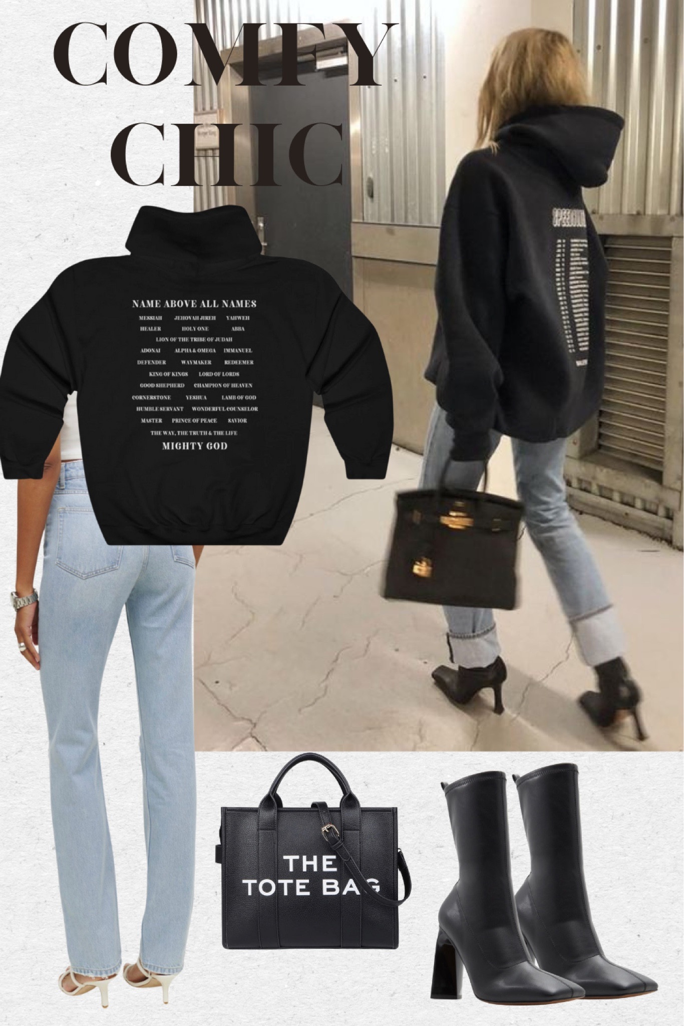 Comfy chic. 
// oversized sweatshirt, tote bag, square toe heels, light wash denim //

#LTKFind #LTKstyletip