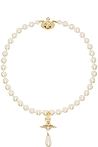 Vivienne Westwood - White & Gold One Row Pearl Drop Choker | SSENSE