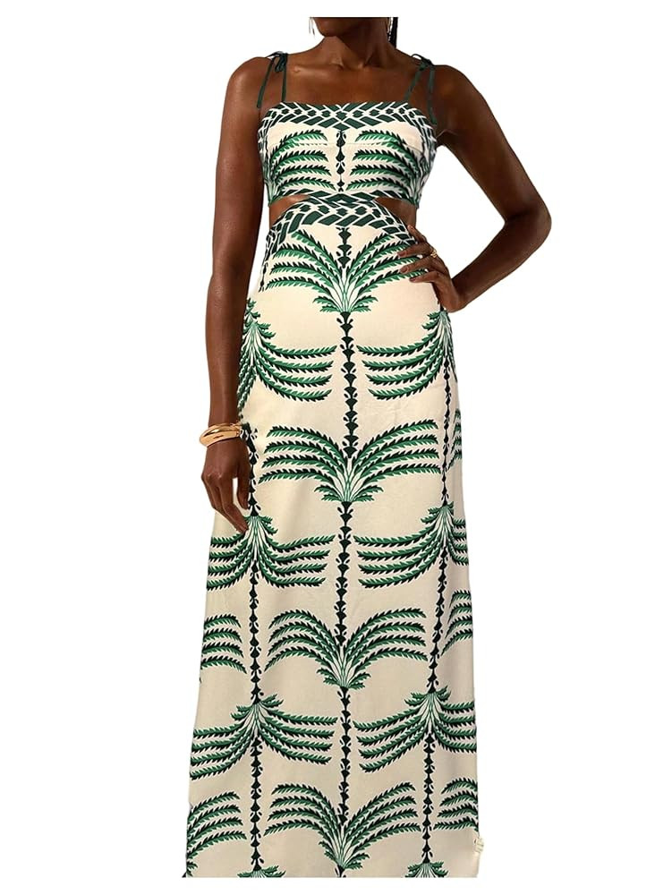 SOLY HUX Women's Summer Maxi Dress Boho Print Tie Shoulder Spaghetti Strap Cut Out Tie Back Cami ... | Amazon (US)