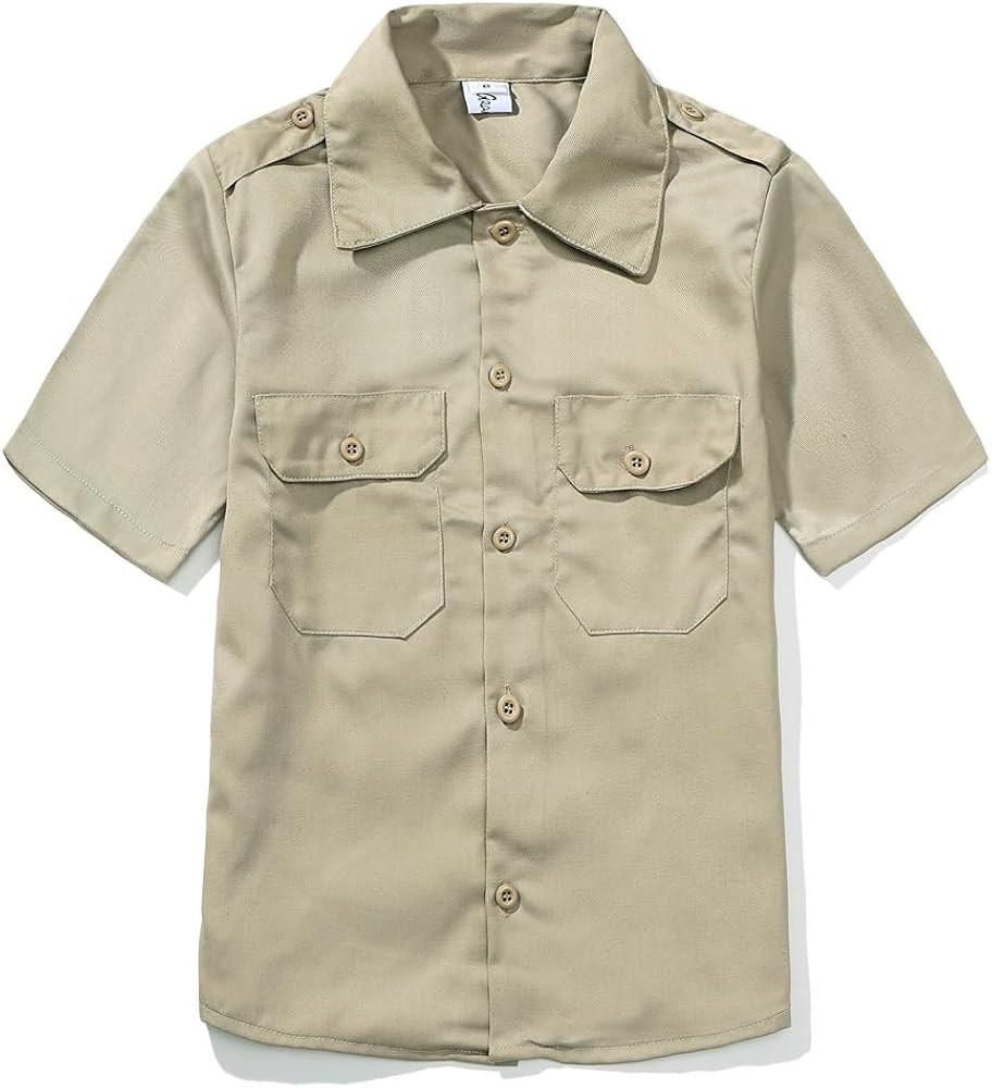 GRANDWISH Boys Short Sleeve Button-Down Shirt, Kids Work Shirt, Khaki 6-14 | Amazon (US)