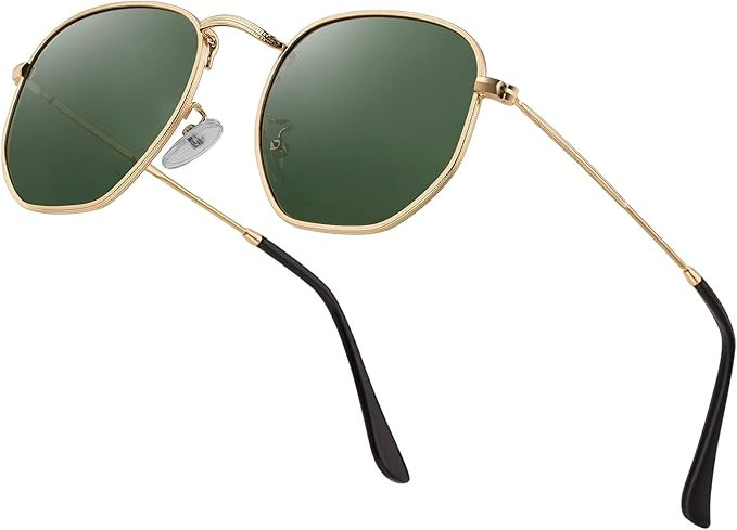 Hipster Hexagonal Polarized Sunglasses Men Women Geometric Square Small Vintage Metal Frame Retro... | Amazon (US)