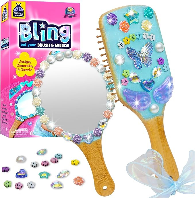 Decorate Your Own Wooden Mirror & Brush Set with Glitter Glue, Beads, Gems, Butterflies, & Ribbon... | Amazon (US)