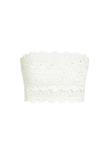 CIDER Tube Top Women Summer Hollow Out Strapless Bandeau Crop Top Vacation Beach Outfits White | Amazon (US)