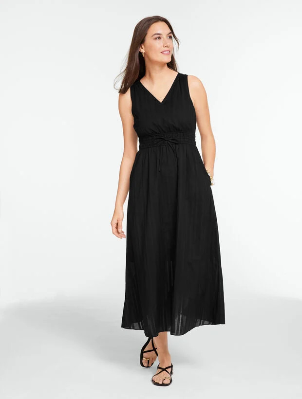 Dobby Stripe Fit & Flare Waist Midi Dress | Talbots