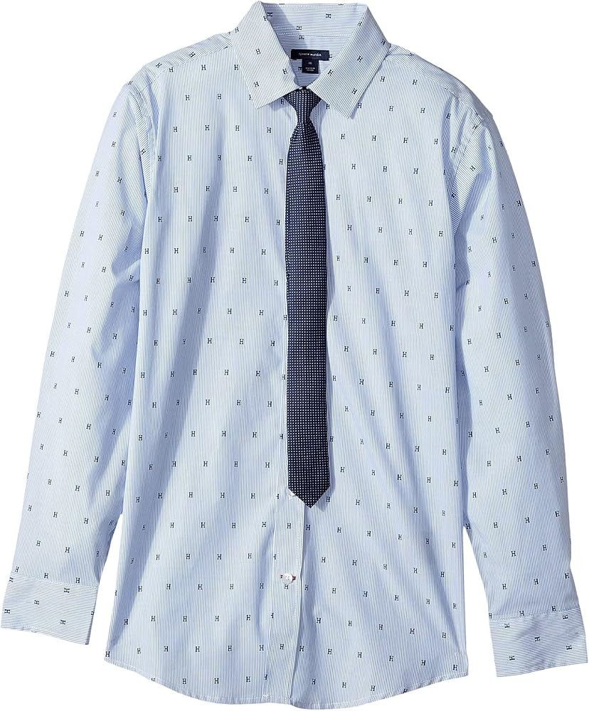 Tommy Hilfiger Boys Long Sleeve Dress Shirt with Straight Tie, Collared Button-Down with Cuff Sle... | Amazon (US)