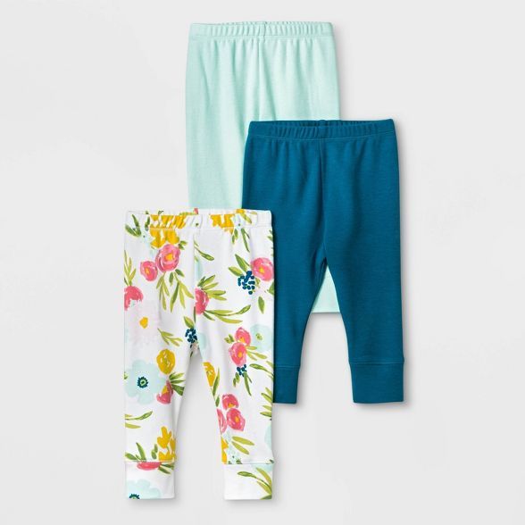 Baby Girls' 3pc Floral Fields Leggings - Cloud Island™ Mint Green | Target