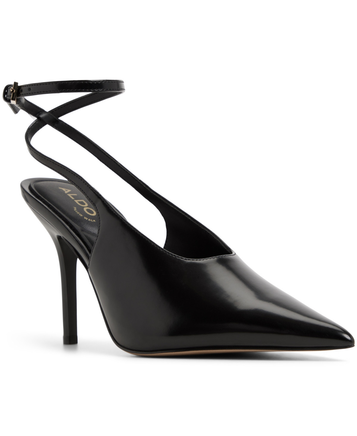 Aldo Women's Lisandre High-Vamp Ankle-Wrap Heeled Pumps - Black Shiny | Macy's