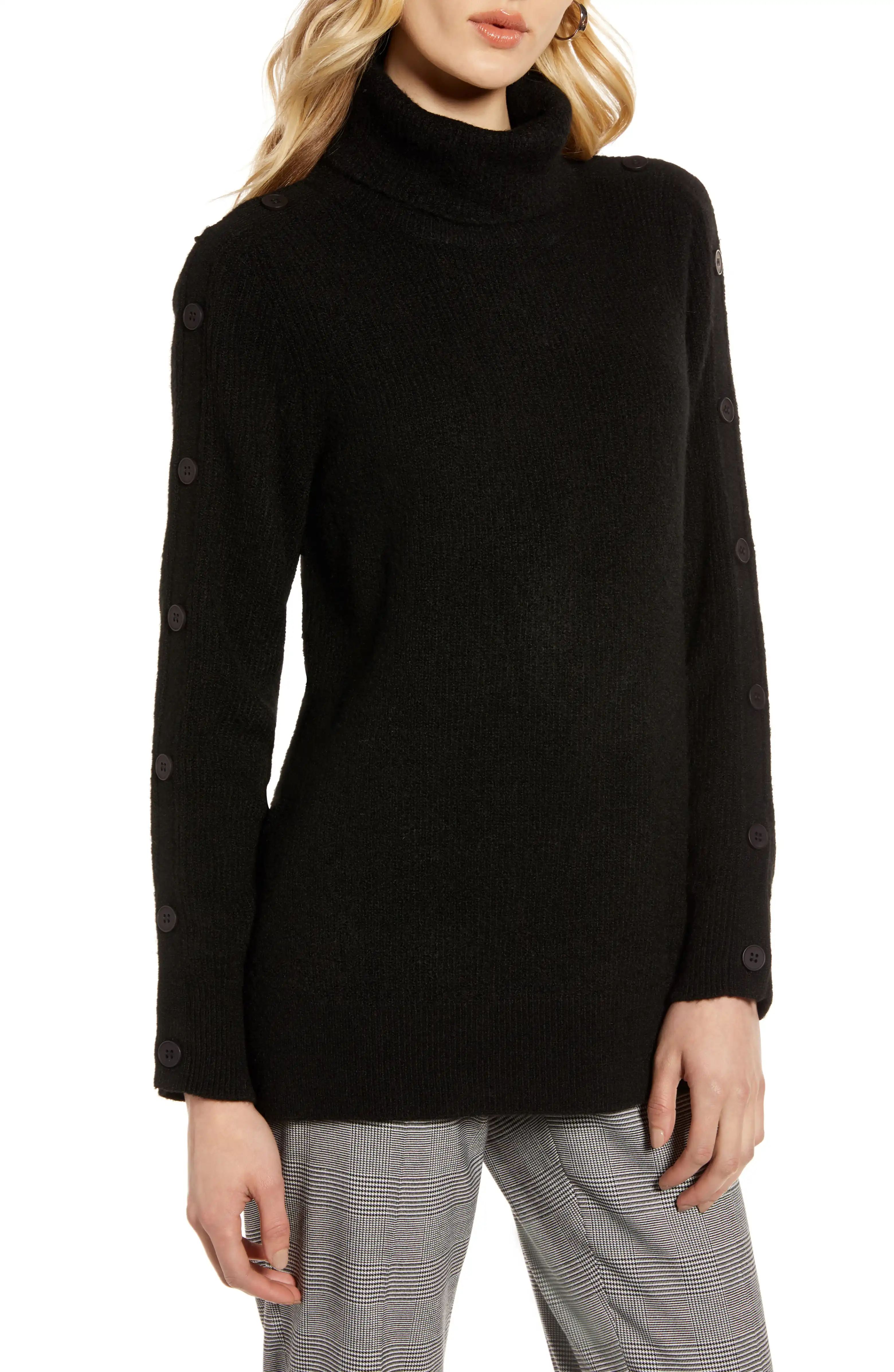 Button Sleeve Turtleneck Sweater | Nordstrom