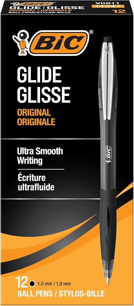 BIC Glide Black Retractable Ballpoint Pens, Medium Point (1.0mm), 12-Count Pack, Ultra Smooth Wri... | Amazon (US)